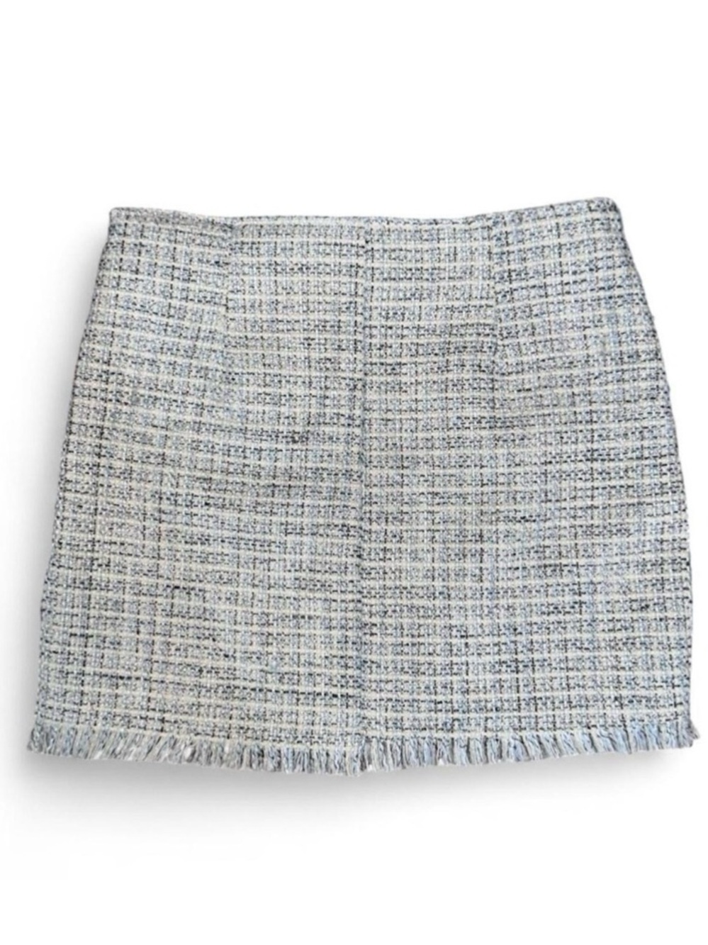 Bishop + Young Women's Tweed Mini-Skirt Fringe Hem Zipper Ivory - Picture 1 of 7